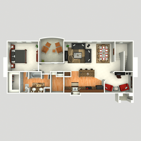 3D Floorplan of 1 Bedroom at Twin Creeks at Alamo Ranch Apartments, Texas